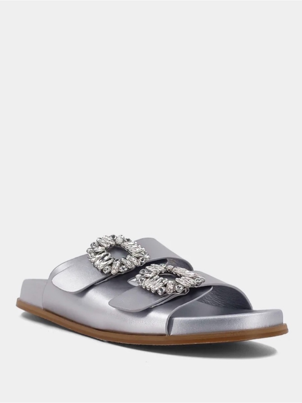 ShuShop Silver Crystal Buckle Slide Sandals - Picture 2 of 4